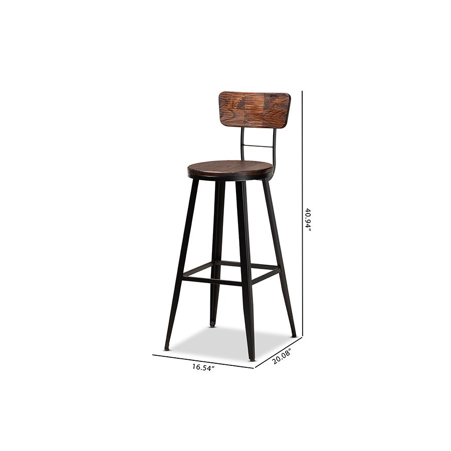 Baxton Studio Kenna Vintage Rustic Industrial Wood and Black Metal Finished 2-Piece Metal Bar Stool Set. Picture 8