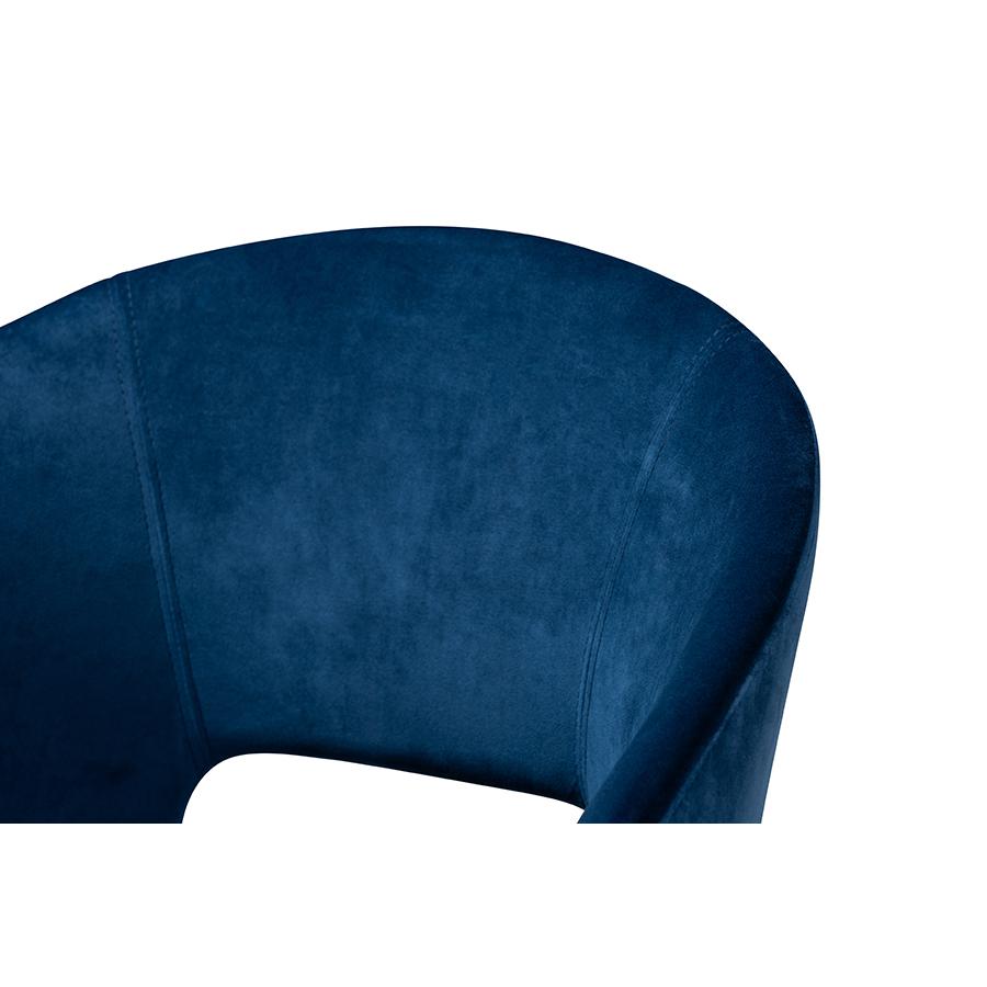Luxe Navy Blue Velvet Fabric Upholstered Gold Finished Metal Dining Chair. Picture 5