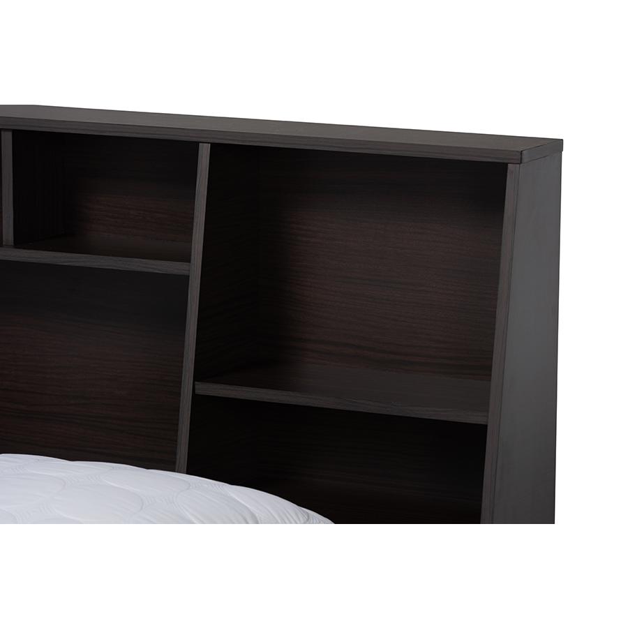 Dark Brown Finished Wood Queen Size Platform Storage Bed with Shelves. Picture 4