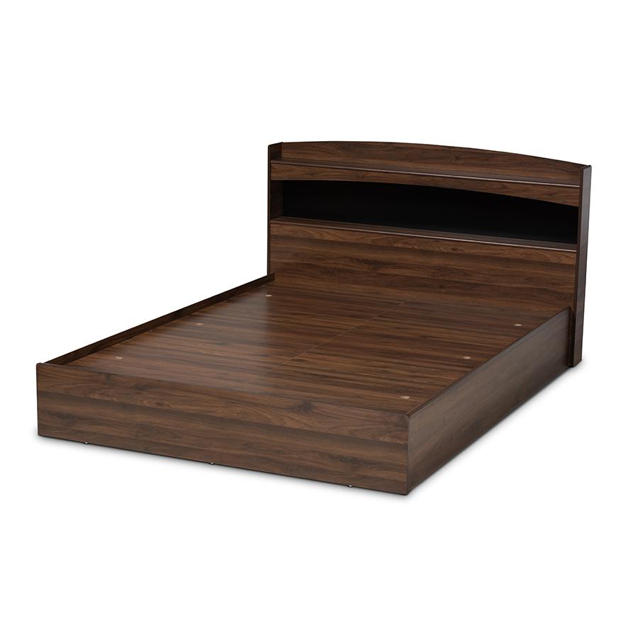 Baxton Studio Christopher Modern and Contemporary Rustic Walnut Brown Finished Wood Queen Size Platform Bed with Shelves. Picture 3