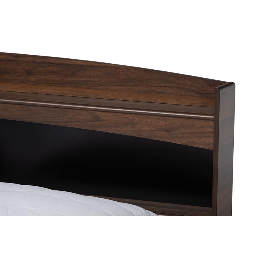 Baxton Studio Christopher Modern and Contemporary Rustic Walnut Brown Finished Wood Queen Size Platform Bed with Shelves. Picture 4