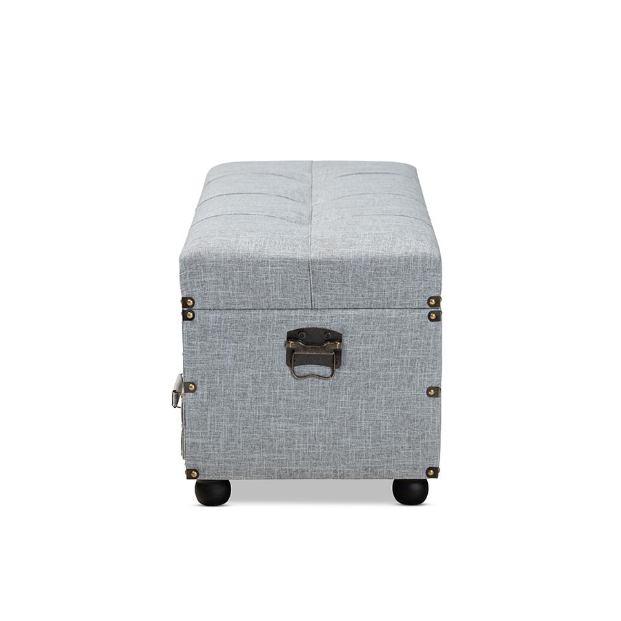 Flynn Modern Transitional Grey Fabric Upholstered 2-Drawer Storage Trunk Ottoman. Picture 4