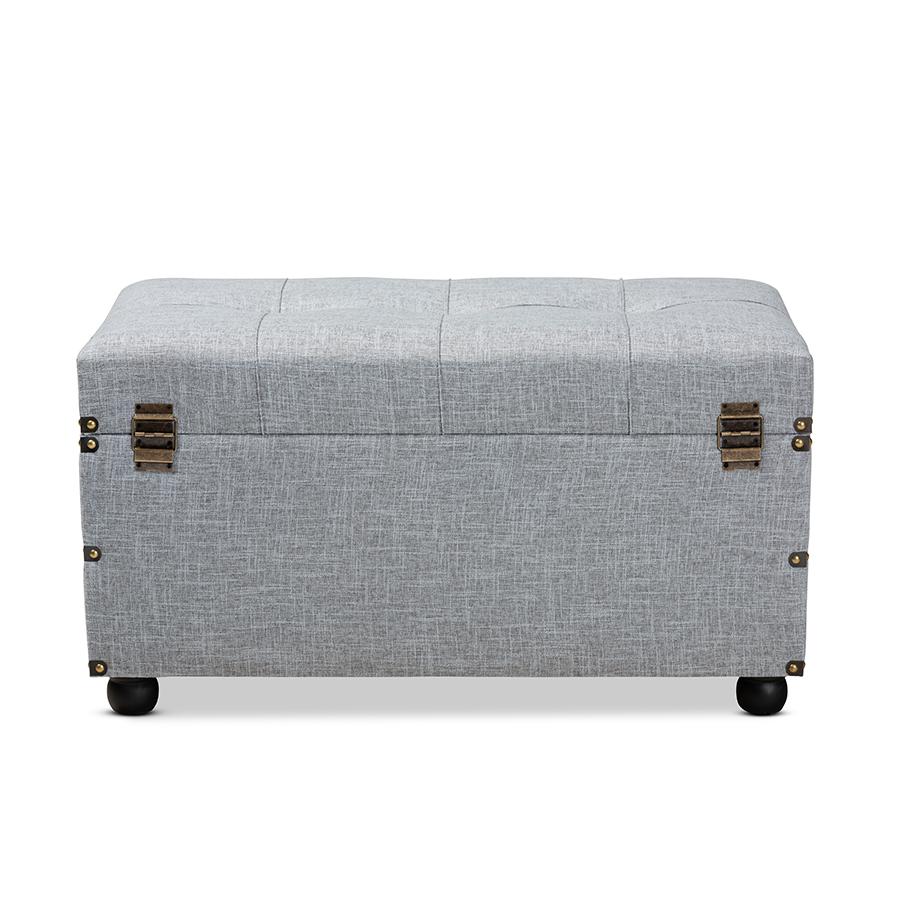 Flynn Modern Transitional Grey Fabric Upholstered 2-Drawer Storage Trunk Ottoman. Picture 5