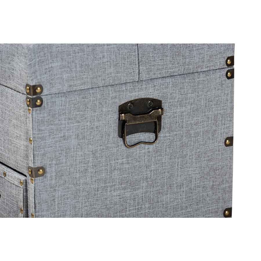 Flynn Modern Transitional Grey Fabric Upholstered 2-Drawer Storage Trunk Ottoman. Picture 7