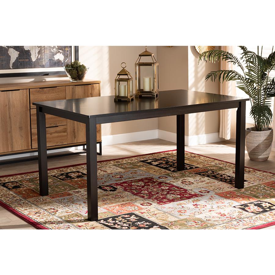 Eveline Modern and Contemporary Espresso Brown Finished Rectangular Wood Dining Table. Picture 4