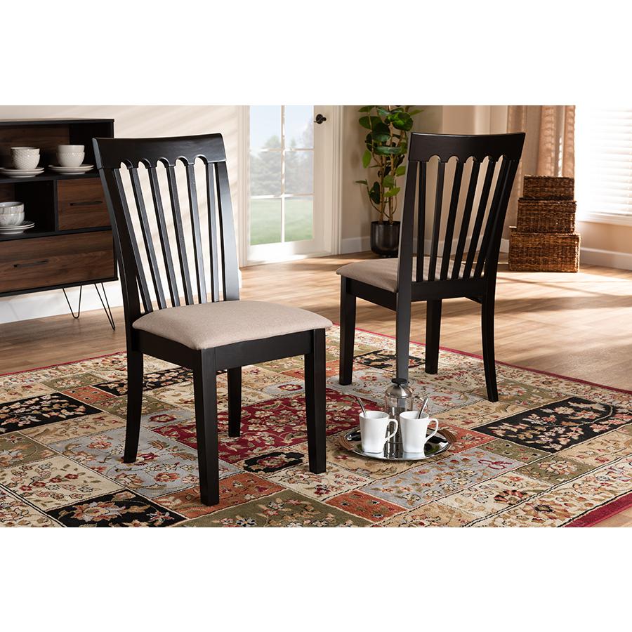 Fabric Upholstered Espresso Brown Finished 2-Piece Wood Dining Chair Set Set. Picture 6