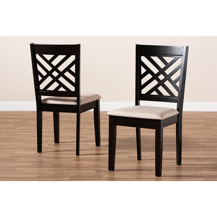 Fabric Upholstered Espresso Brown Finished Wood 2-Piece Dining Chair Set Set. Picture 6
