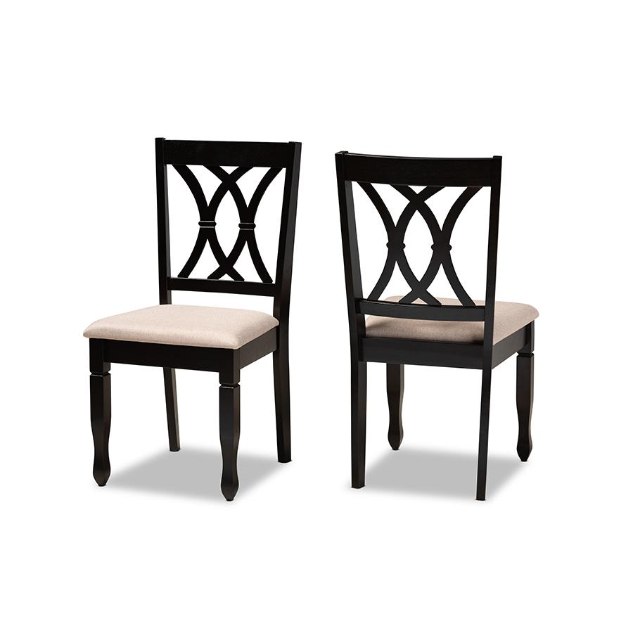 Reneau Modern and Contemporary Sand Fabric Upholstered Espresso Brown Finished Wood 2-Piece Dining Chair Set Set. The main picture.