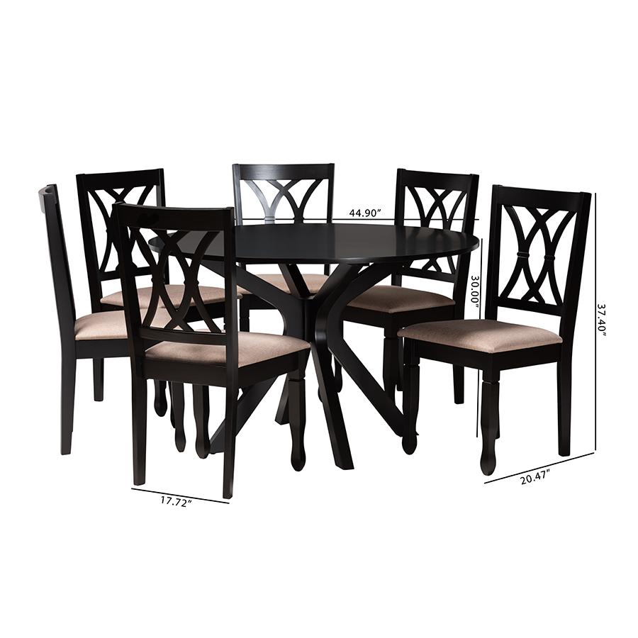 Maya Modern Beige Fabric and Espresso Brown Finished Wood 7-Piece Dining Set. Picture 10