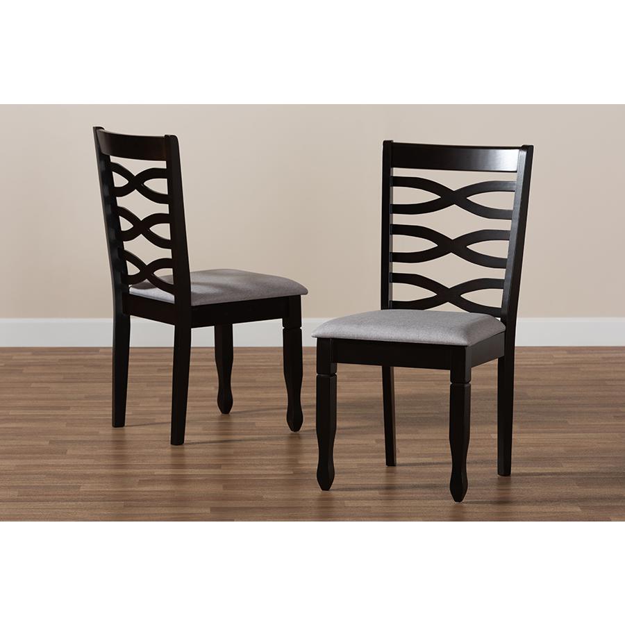 Lanier Modern and Contemporary Grey Fabric Upholstered Espresso Brown Finished Wood 2Piece Dining Chair Set. Picture 7