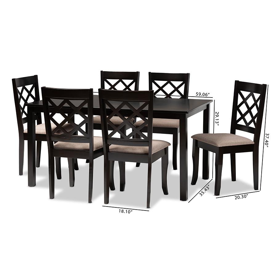 Sand Fabric Upholstered Dark Brown Finished 7-Piece Wood Dining Set. Picture 9