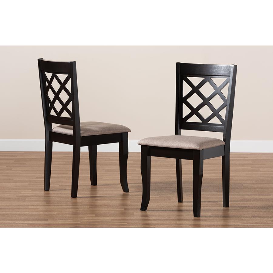 Sand Fabric Upholstered Dark Brown Finished 2-Piece Wood Dining Chair Set. Picture 7