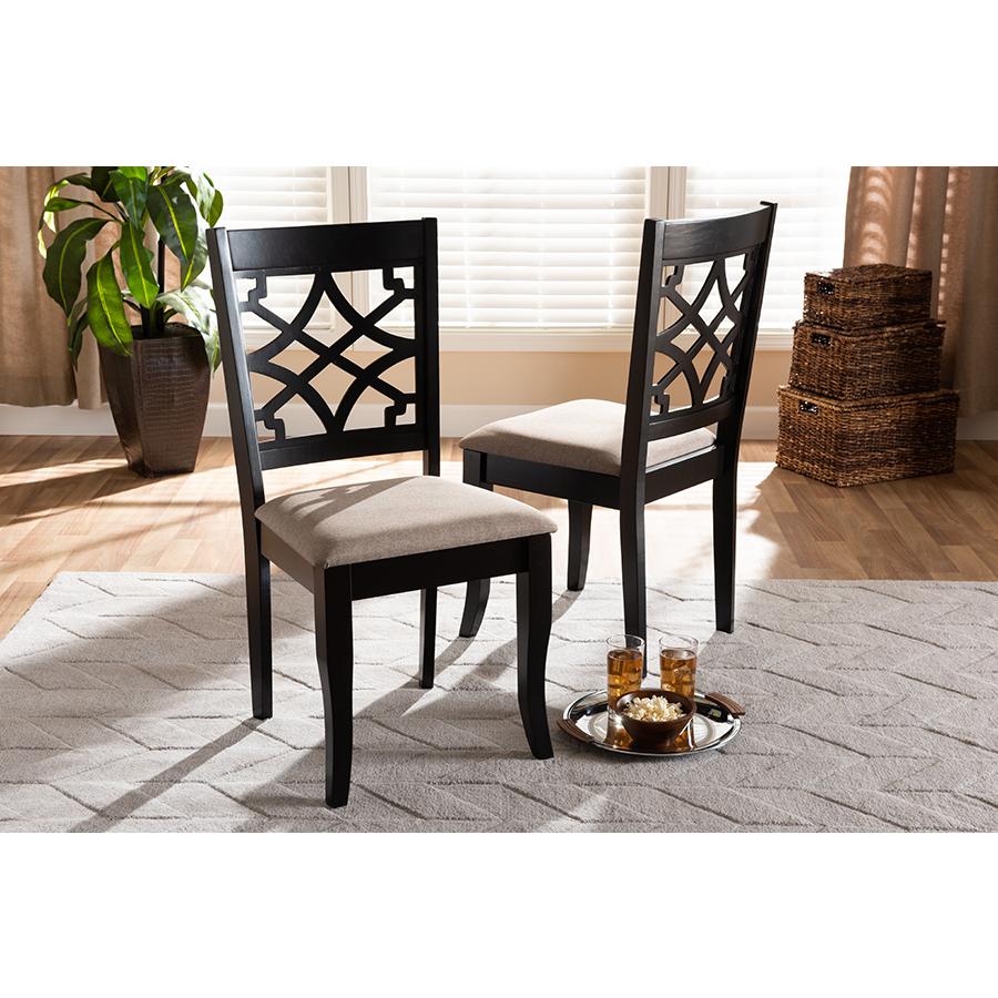 Baxton Studio Mael Modern and Contemporary Sand Fabric Upholstered and Espresso Brown Finished Wood 2-Piece Dining Chair Set. The main picture.