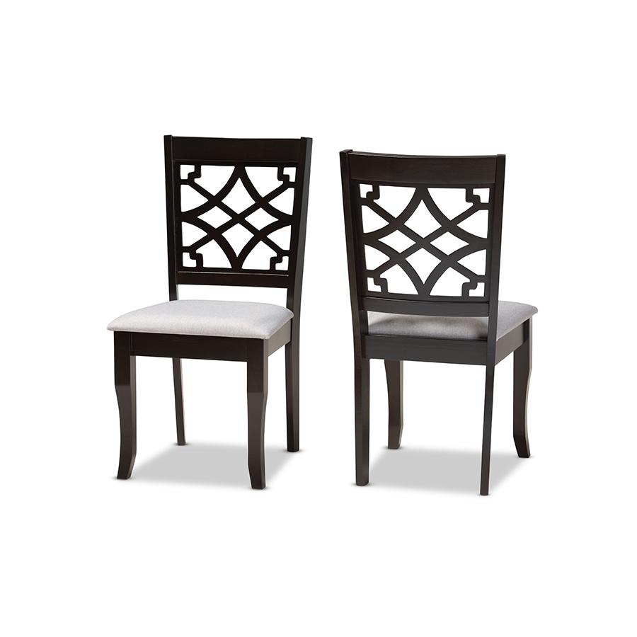 Grey Fabric Upholstered and Dark Brown Finished Wood 2-Piece Dining Chair Set. Picture 1
