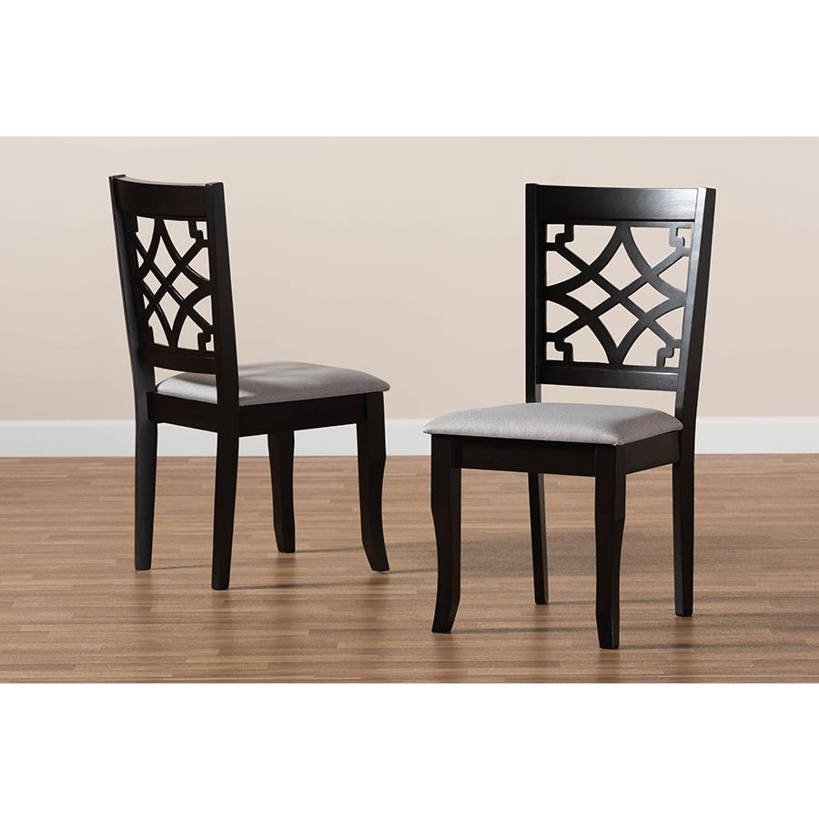 Grey Fabric Upholstered and Dark Brown Finished Wood 2-Piece Dining Chair Set. Picture 7