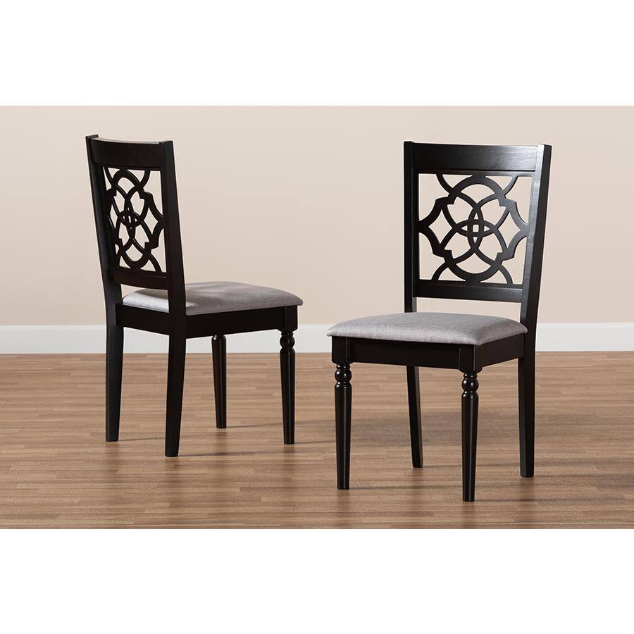 Grey Fabric Upholstered and Dark Brown Finished Wood 2-Piece Dining Chair Set. Picture 7