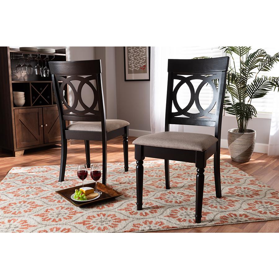 Lucie Modern and Contemporary Sand Fabric Upholstered and Espresso Brown Finished Wood 2-Piece Dining Chair Set Set. Picture 1