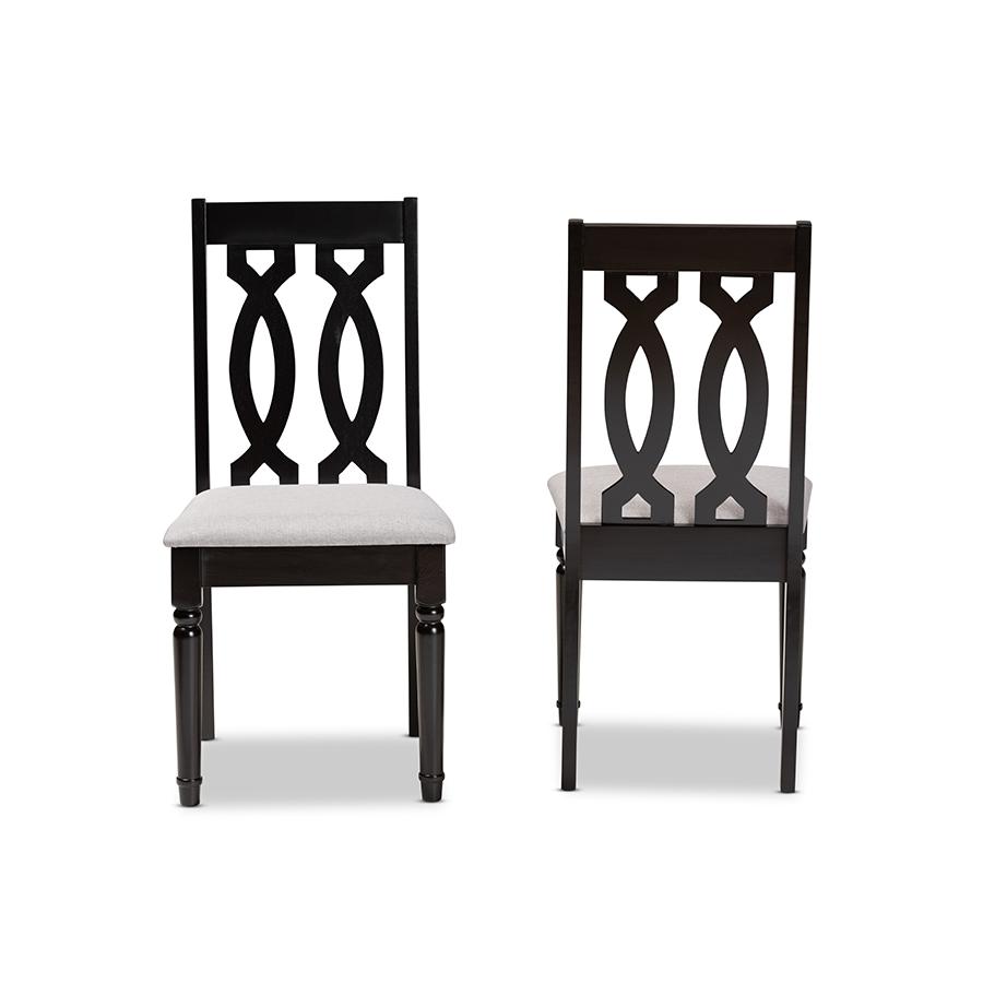 Grey Fabric Upholstered and Dark Brown Finished Wood 2-Piece Dining Chair Set. Picture 2