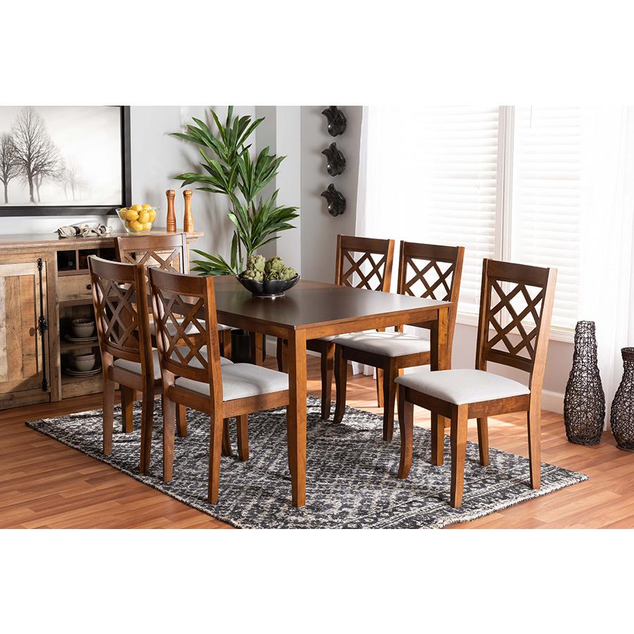 Grey Fabric Upholstered and Walnut Brown Finished Wood 7-Piece Dining Set. Picture 7