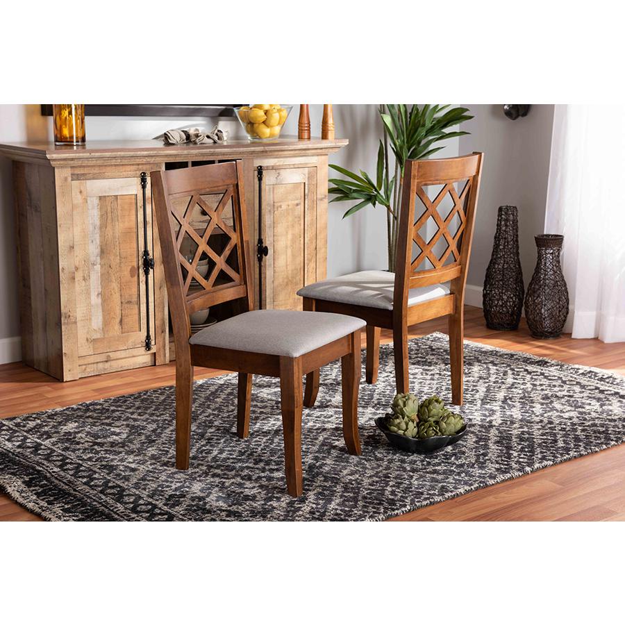 Grey Fabric Upholstered Walnut Finished Wood 2-Piece Dining Chair Set. Picture 6