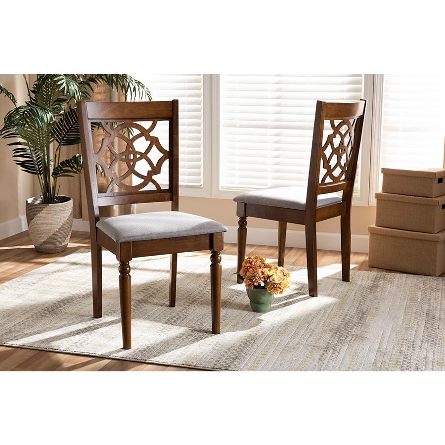 Grey Fabric Upholstered and Walnut Brown Finished Wood 2-Piece Dining Chair Set. Picture 6