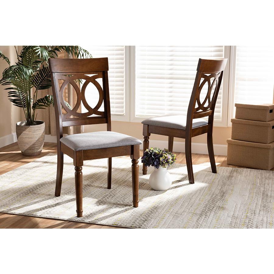 Grey Fabric Upholstered and Walnut Brown Finished Wood 2-Piece Dining Chair Set. Picture 6