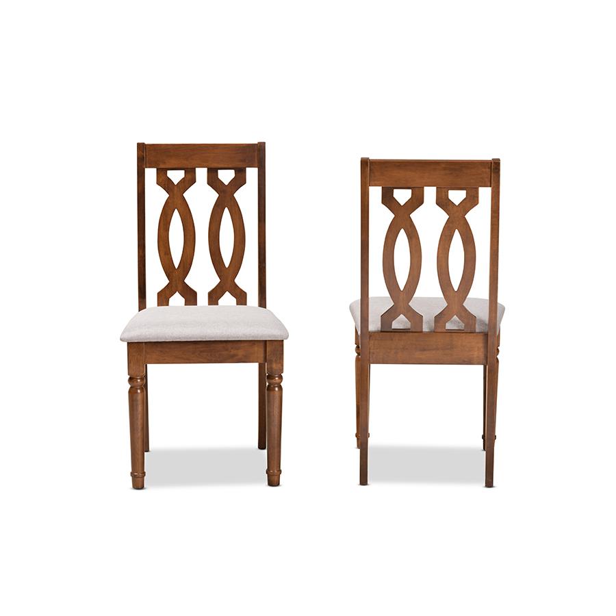 Grey Fabric Upholstered and Walnut Brown Finished Wood 2-Piece Dining Chair Set. Picture 2
