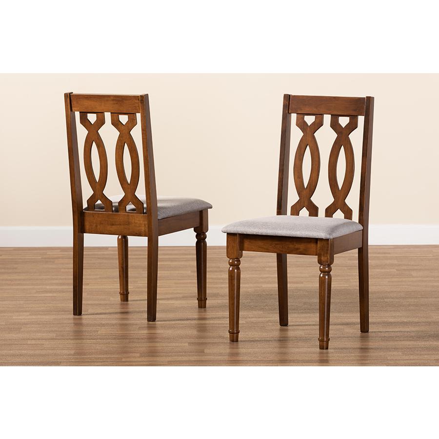 Grey Fabric Upholstered and Walnut Brown Finished Wood 2-Piece Dining Chair Set. Picture 7