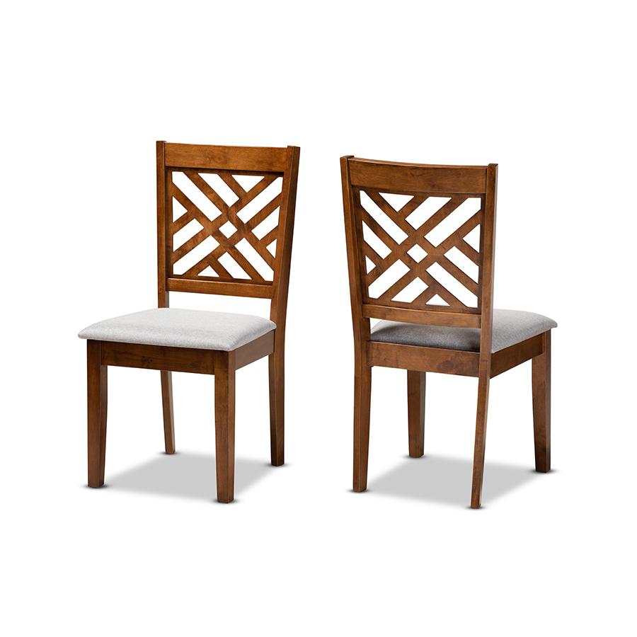 Grey Fabric Upholstered and Walnut Brown Finished Wood 2-Piece Dining Chair Set. Picture 1