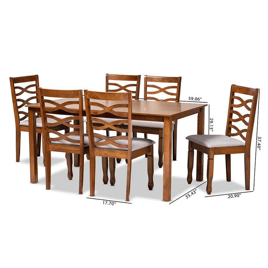 Grey Fabric Upholstered and Walnut Brown Finished Wood 7-Piece Dining Set. Picture 9