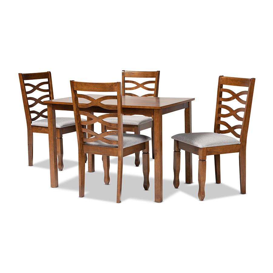 Baxton Studio Lanier Modern and Contemporary Grey Fabric Upholstered and Walnut Brown Finished Wood 5-Piece Dining Set. The main picture.