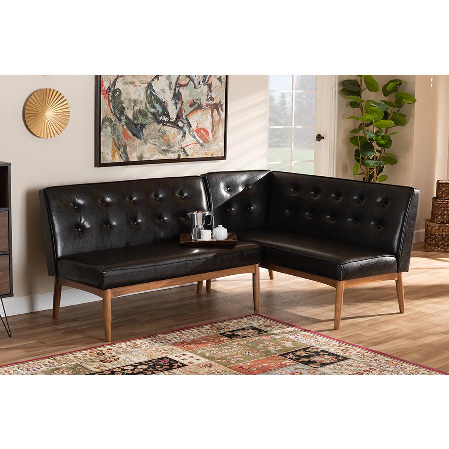 Leather Upholstered 2-Piece Wood Dining Nook Banquette Set. Picture 4