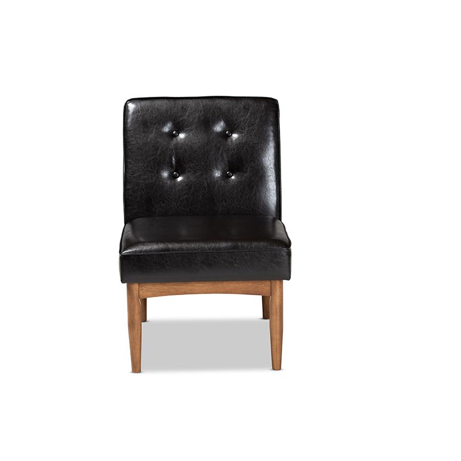 Arvid Mid-Century Modern Dark Brown Faux Leather Upholstered Wood Dining Chair. Picture 2