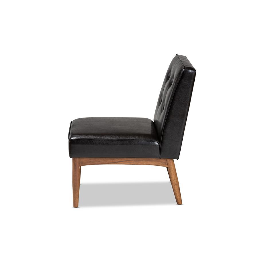 Arvid Mid-Century Modern Dark Brown Faux Leather Upholstered Wood Dining Chair. Picture 3