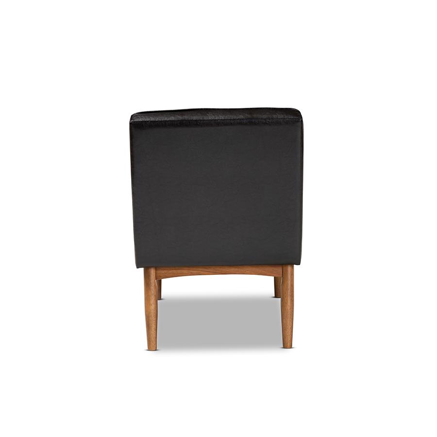 Arvid Mid-Century Modern Dark Brown Faux Leather Upholstered Wood Dining Chair. Picture 4