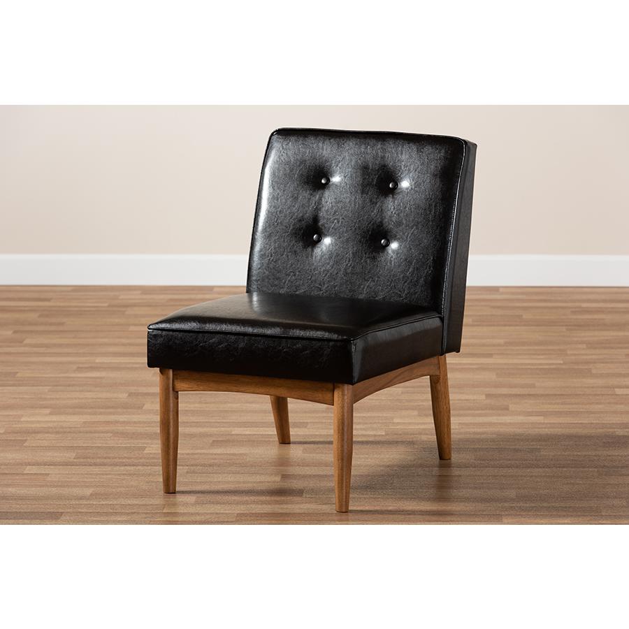 Arvid Mid-Century Modern Dark Brown Faux Leather Upholstered Wood Dining Chair. Picture 8