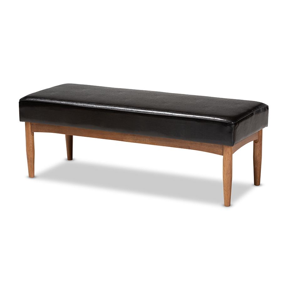 Baxton Studio Arvid MidCentury Modern Dark Brown Faux Leather Upholstered Wood Dining Bench. Picture 1