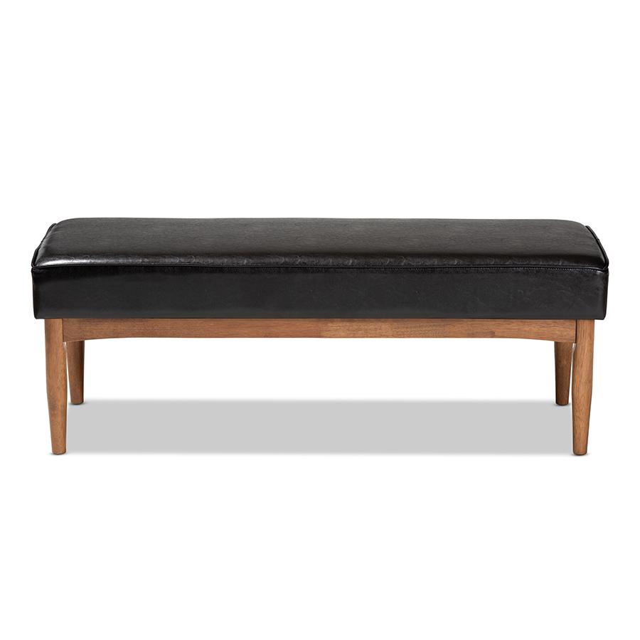 Arvid Mid-Century Modern Dark Brown Faux Leather Upholstered Wood Dining Bench. Picture 2