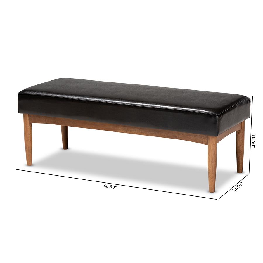 Arvid Mid-Century Modern Dark Brown Faux Leather Upholstered Wood Dining Bench. Picture 8