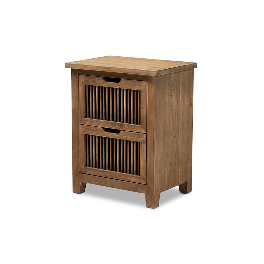 Clement Rustic Transitional Medium Oak Finished 2-Drawer Wood Spindle Nightstand. Picture 1