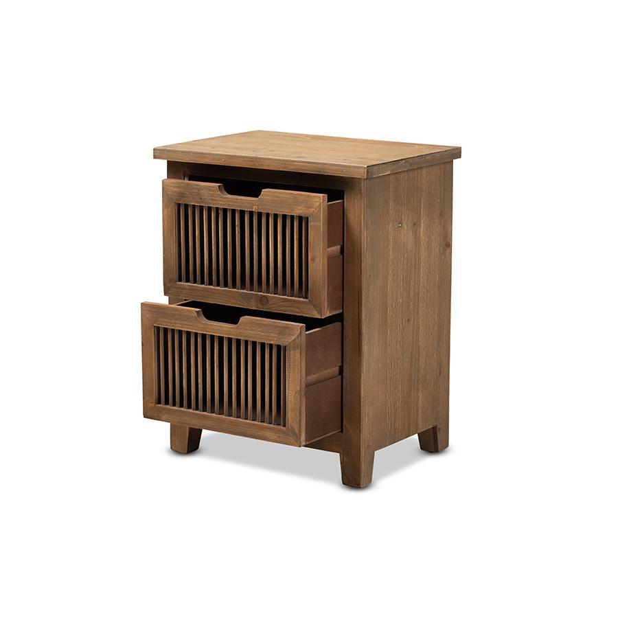 Clement Rustic Transitional Medium Oak Finished 2-Drawer Wood Spindle Nightstand. Picture 2