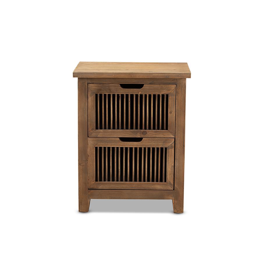 Clement Rustic Transitional Medium Oak Finished 2-Drawer Wood Spindle Nightstand. Picture 3