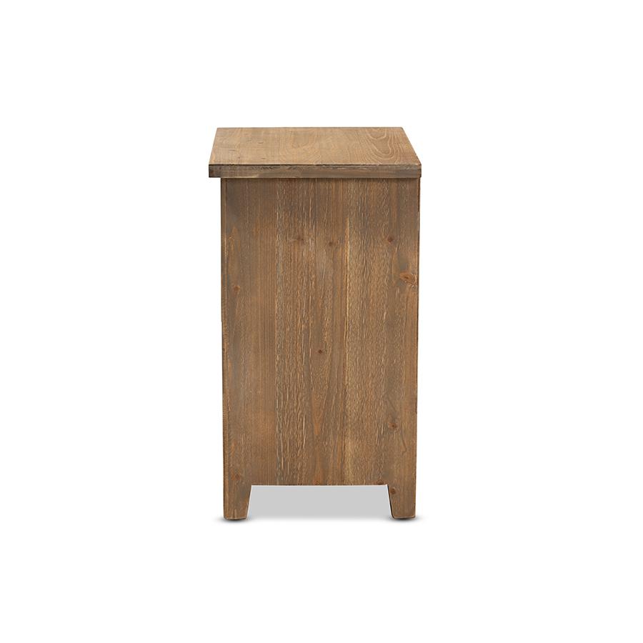 Clement Rustic Transitional Medium Oak Finished 2-Drawer Wood Spindle Nightstand. Picture 4