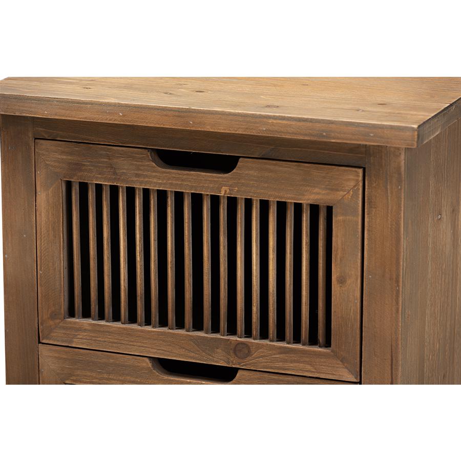 Clement Rustic Transitional Medium Oak Finished 2-Drawer Wood Spindle Nightstand. Picture 5