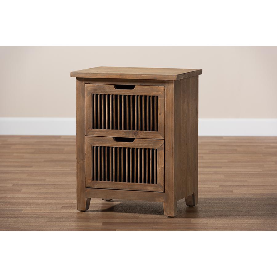 Clement Rustic Transitional Medium Oak Finished 2-Drawer Wood Spindle Nightstand. Picture 8