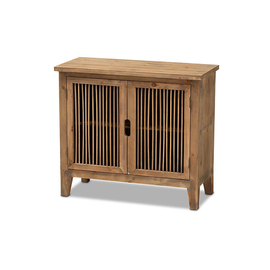 Clement Rustic Transitional Medium Oak Finished 2-Door Wood Spindle Accent Storage Cabinet. The main picture.