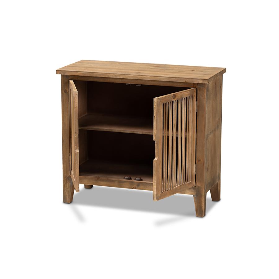 Clement Rustic Transitional Medium Oak Finished 2-Door Wood Spindle Accent Storage Cabinet. Picture 2