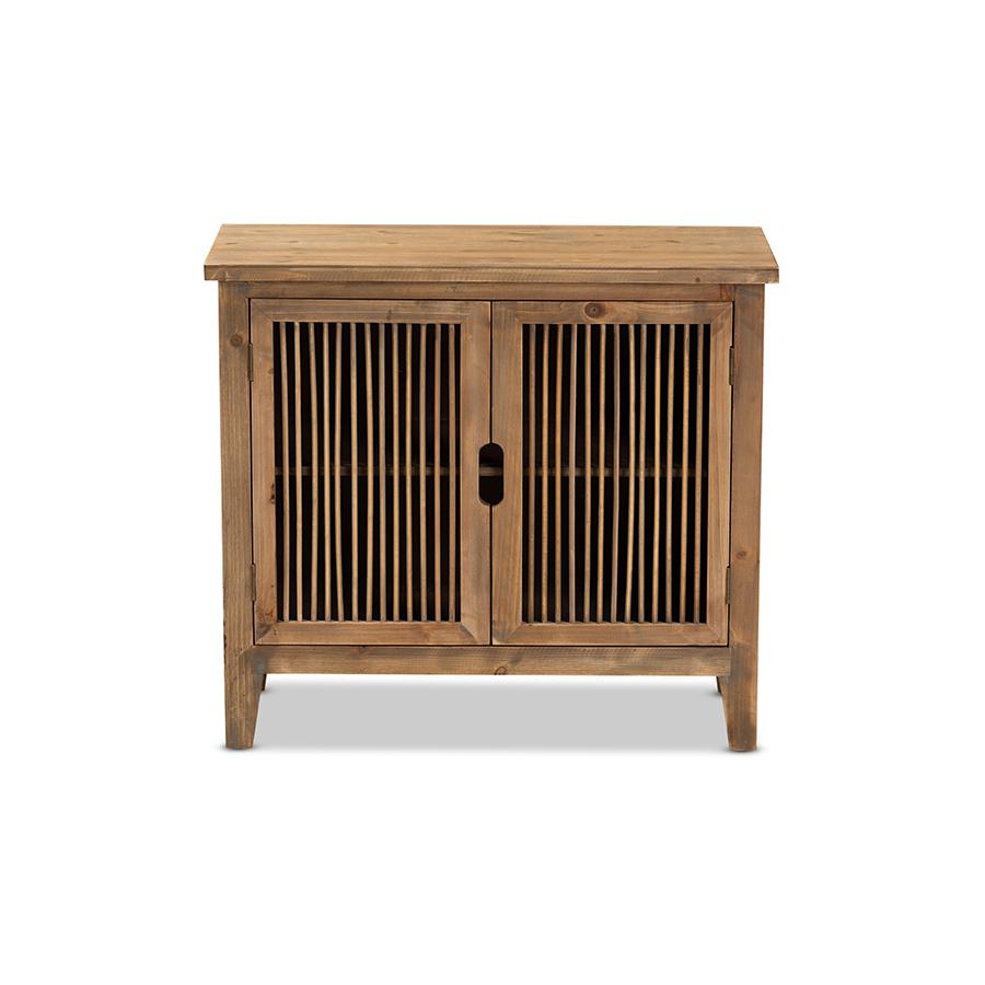 Clement Rustic Transitional Medium Oak Finished 2-Door Wood Spindle Accent Storage Cabinet. Picture 3