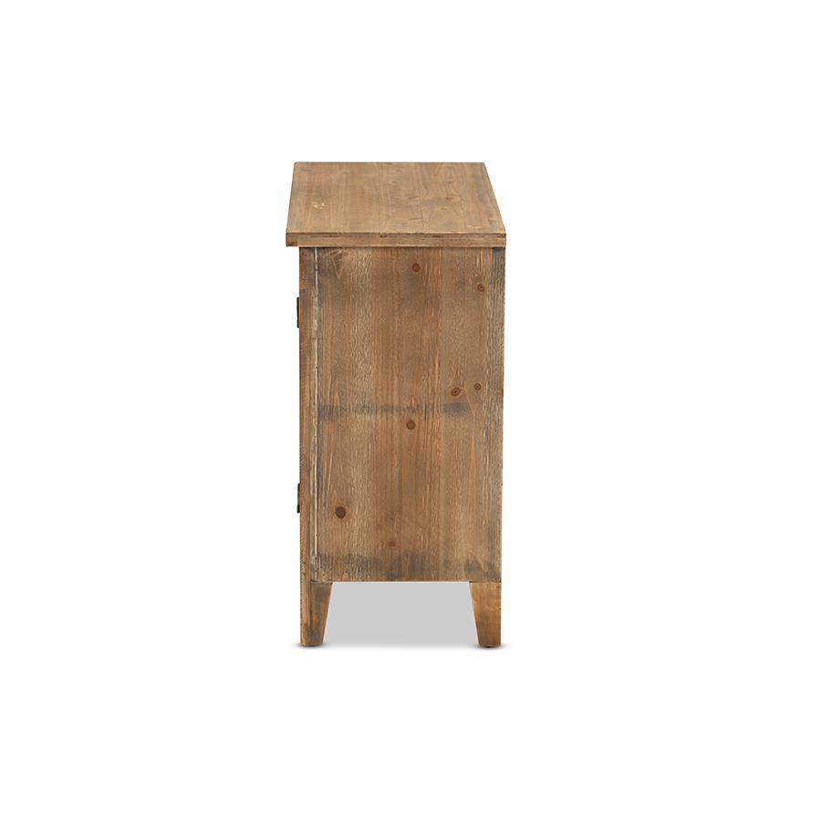 Clement Rustic Transitional Medium Oak Finished 2-Door Wood Spindle Accent Storage Cabinet. Picture 4