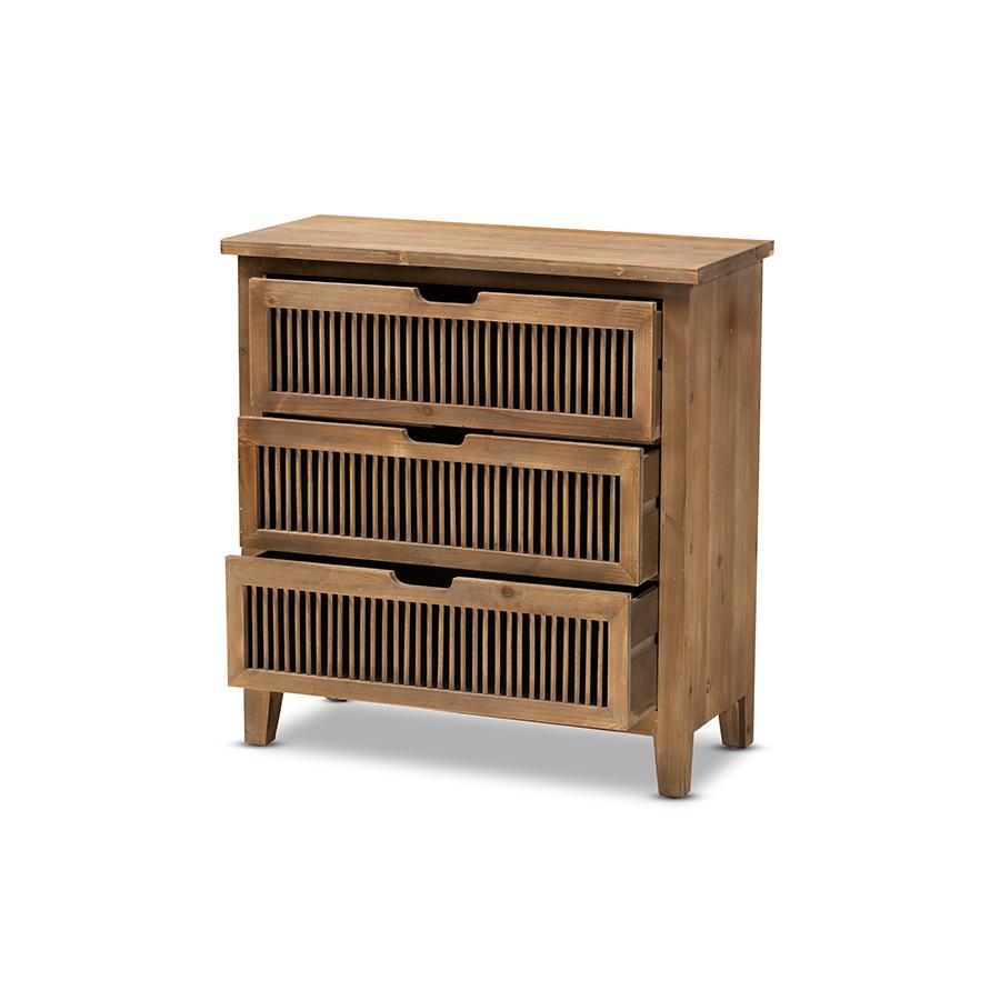 Transitional Medium Oak Finished 3-Drawer Wood Spindle Storage Cabinet. Picture 2